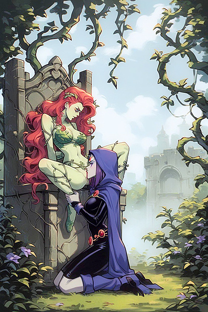 Poison Ivy from DC Comics Takes Full Control in Sultry Greenhouse Hentai AI Image