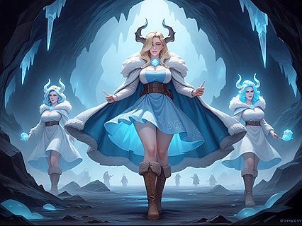 Wearing Blue Fur Clothing Amidst Crystal Rock Formations Hentai AI Porno