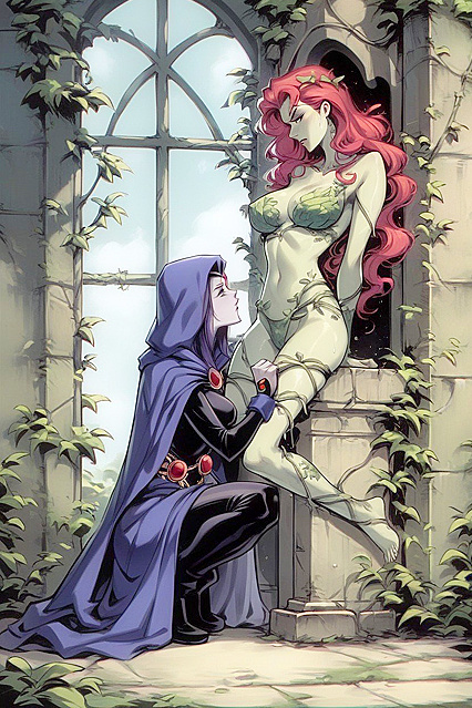 Poison Ivy Smirks While Mastering Cunnilingus in Motion-Filled Hentai AI Image