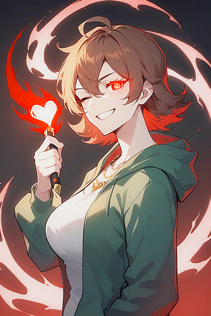 Red Eyes, Blush-Cheeked Teen 18+ in Seductive Hentai AI Image