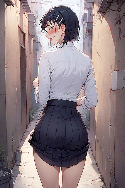 Nighttime Pleasure - Gazing at the Camera with a Seductive Smile in Hentai AI Image