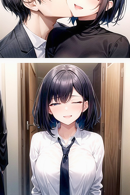 Black-Haired Beauty and Her Lover Share Passionate Kisses in Blouse Hentai AI Porno