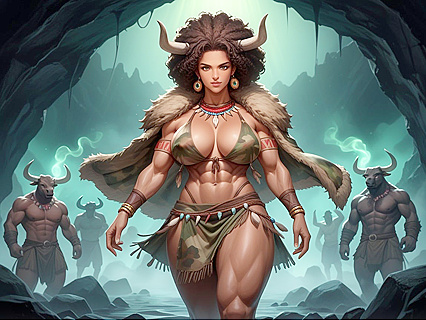 Neon Fog Wears Brown Fur Cape for Seductive Hentai AI Image