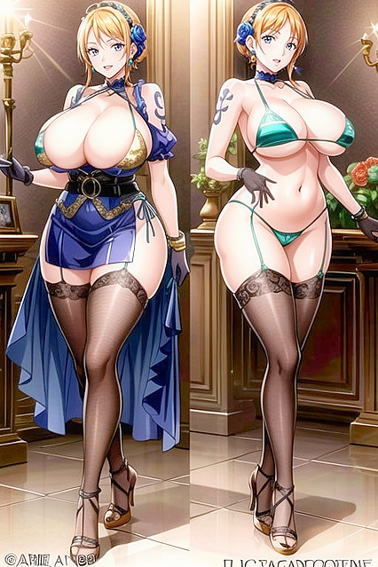 Voluptuous Beauty Stands Tall with Luscious Locks in Steamy Hentai AI Image