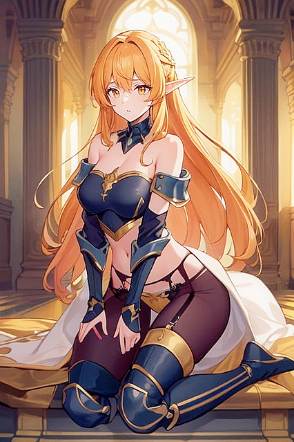 Waist-Up Shot with Armor Gloves in Full-Body Hentai AI Image