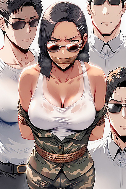 Bound Hands and Feet, Sexy Lady in Black Military Boots for Hot Hentai AI Image