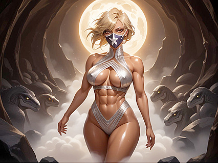 Blonde in Mirror Light Wears Silver Domino Mask for Seductive Hentai Pleasure