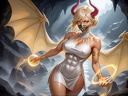 Blonde Bleach Hair and Masked Ball Fantasy with Dragon Claws Hentai AI Image