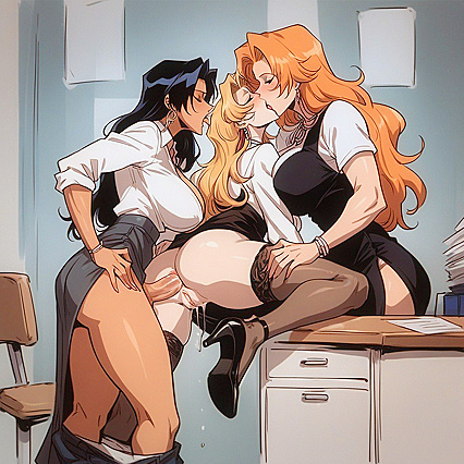 Tanned Futanari Duo Pounds Pale Woman to Dripping Orgasm in Hentai AI Porn