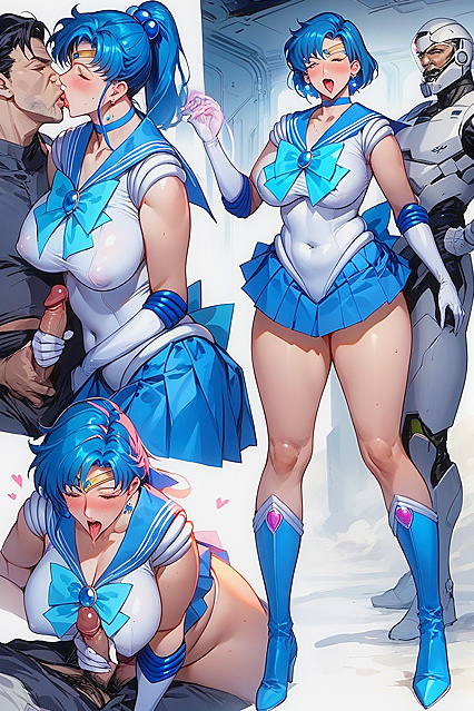 Knee-High Blue Boots and Ahegao Faces in Intense Hentai AI Image