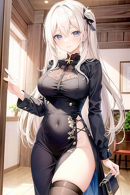 Mature Woman in Farmhouse Dress with Cold Hollow Eyes for Hentai AI Image