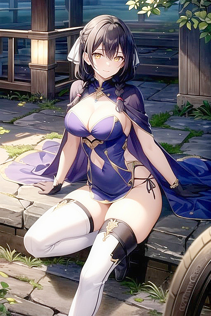 Farmer's Daughter in Blue Dress and White Boots Seduces in hentai Hentai AI Image