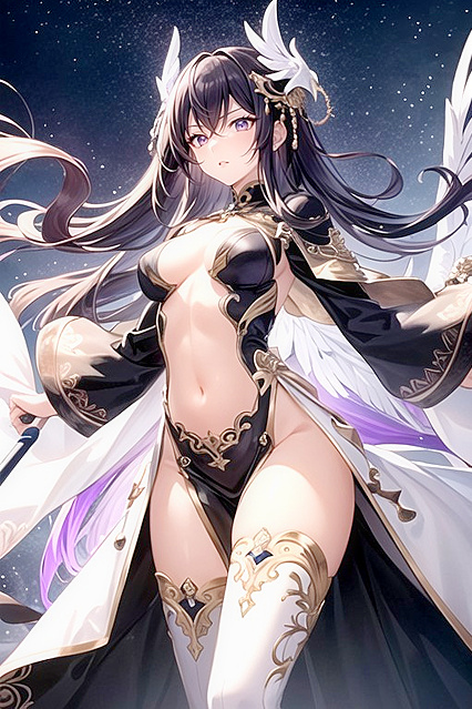 Raised Eyebrows, Long Sleeves, Flowing Hair in Seductive Hentai AI Image