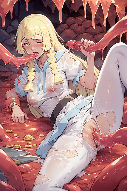 Wet-Clothed Spitroast Action with Slime Tentacle Sex inSTEAMy Hentai Hentai AI Image