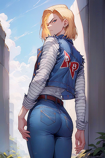 Bored Girl 18+ in Jeans Stares Intensely at the Viewer in Steamy Hentai AI Image