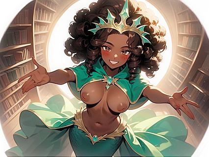 Brown Eyes, Bouncy Curves, Dark Chocolate Skin in Seductive Hentai AI Image