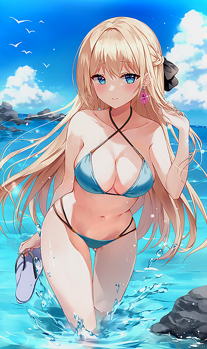 Busty Blue-Eyed Beaut in Skimpy Thong & Hoop Earbobs Goes Hentaicrazy!