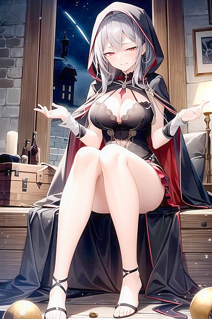 Vampire with Red Eyes Seduces in Nighttime Hentai AI Image