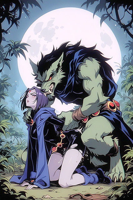 Raven from Titans Moves Seductively in Sweat-Drenched Hentai AI Image