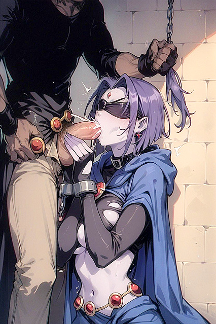 Raven from Titans Lost in Pleasure with Intense Cumsplashes and Motion Lines