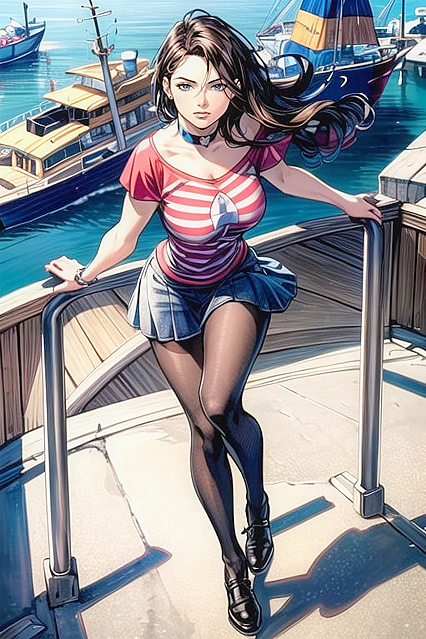 Brunette in Music Band T-Shirt and Tights for Hot Hentai AI Image