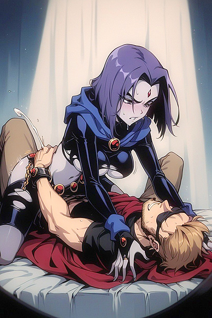 Raven Blindfolded and Ripped Apart for Intense 69 Hentai AI Image