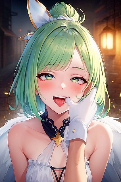 Finger Licking Fun with Green-Haired Fairy in Hentai AI Image