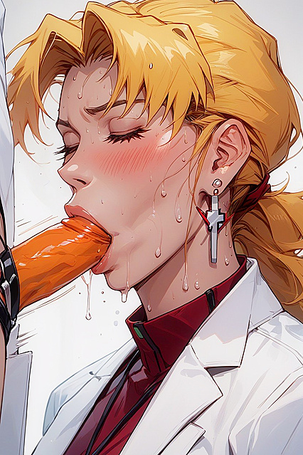 Brown-Eyed Beauty with High Detail Faces Enjoying Orange Strap-On Hentai AI Image