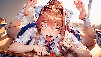 Skinny Girl 18+ Takes Off Her Socks and Shows Realistic Feet on School Desk Hentai Hentai AI Image