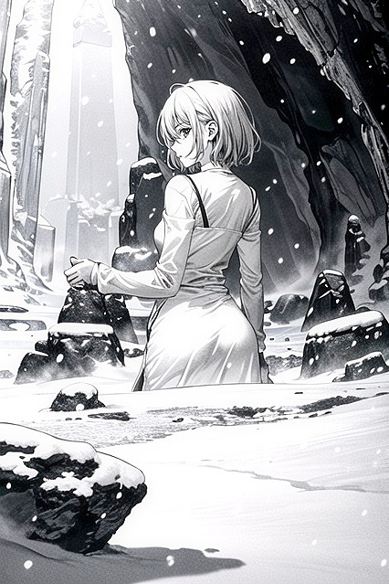 Manga in Black and White Style, Cave Adventure with 60+ Hentai AI Porno