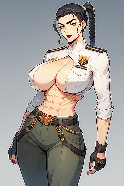 Red-Eyed Beauty with Chestnut Hair and Curvy Body in Seductive Updo Dominates Hentai AI Image