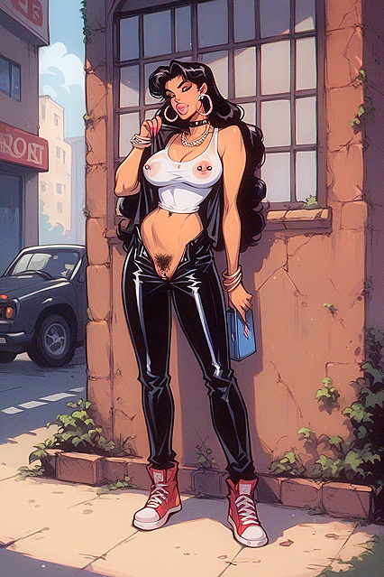 Full Body Bliss - Busty Babe in Tank Top Exploring Her Pubes in Hentai AI Image