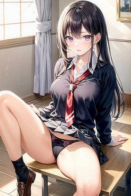 Rising Skirt, 18-Year-Old Spreads Legs While Sitting for Naughty Hentai Fun