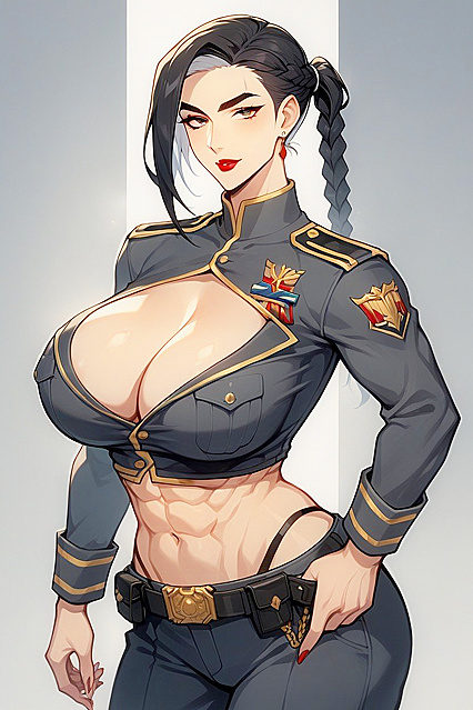 Tall and Curvy Beauty with Big Boobs Shows Off in Bold Makeup for Intense Hentai AI Image