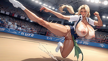 Tsunade's Kicking Action Reveals Seductive Tan Lines in Steamy Hentai AI Image