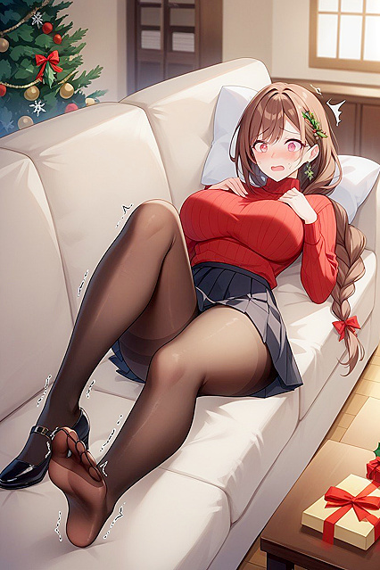 Fair-Skinned Beauty in Opaque Black Pantyhose and Pleated Skirt Hentai Hentai AI Image