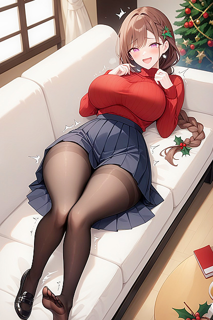 Wearing Black Mary Jane Flats and a Loose Sweater Over a Pleated Skirt in Hentai AI Porn