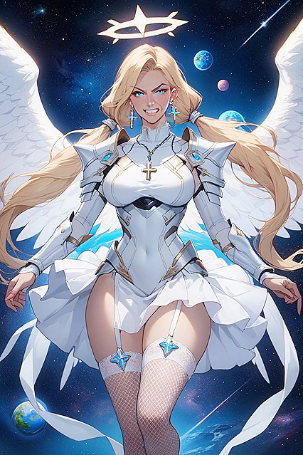 Angel Wings and Starlit Skies featuring Big Breast Hentai AI Image