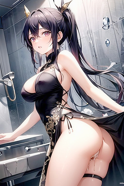 Pussy and Anal Beads with Intense Urination Image in Hentai AI Porno