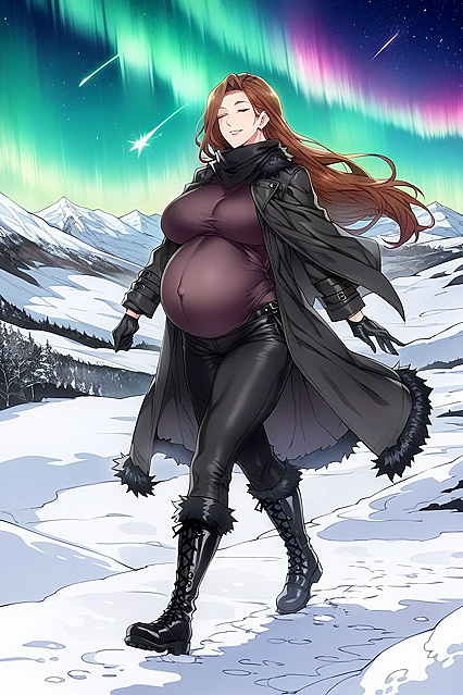 Woman in High Black Boots Enjoying Erotic Fun AmidstMountain Imagery