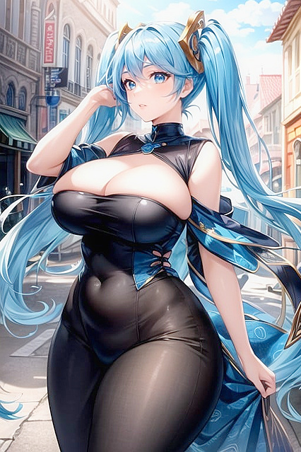 Two People Feeling the Wind in Their Hair in Urban Hentai Hentai AI Image