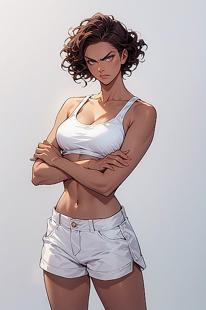 Standing with Medium Boobs Under Harsh Light Hentai AI Image