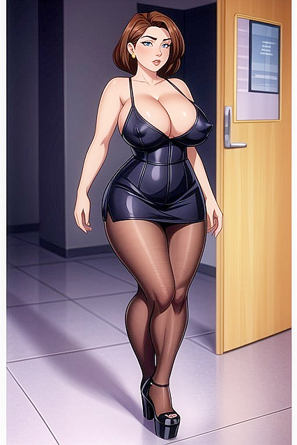 Massive Fake Breasts Nearly Bursting From Top in Over-the-Top Cleavage Hentai AI Image