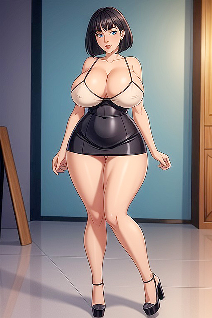 Businesswoman in Platform Heels and Black Bob Seduces in Hentai AI Image