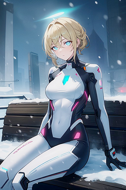 Platinum Blonde with Titanium Body and Melancholic Eyes in Seductive Hentai AI Image