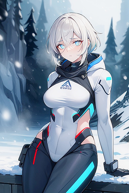 Defective Robot with Glowing Eyes Shines in Neon LED Hentai AI Image