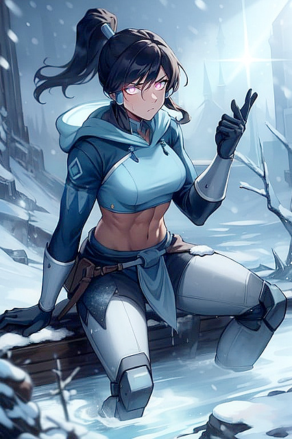 Glowing Eyes in Winter Night Thick Lines Hentai AI Image