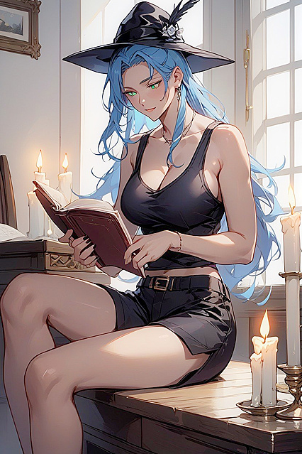 Black Cat Beside Her as She Sits Cross-Legged on the Floor in Steamy Hentai AI Image