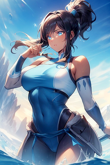 Clear Water, Wet Hair Body Pleasure in Seductive Hentai AI Image