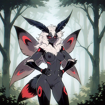 Sexually Excited Hentai Girl 18+ with Black Tongue and Shoulder Tufts Hentai AI Image